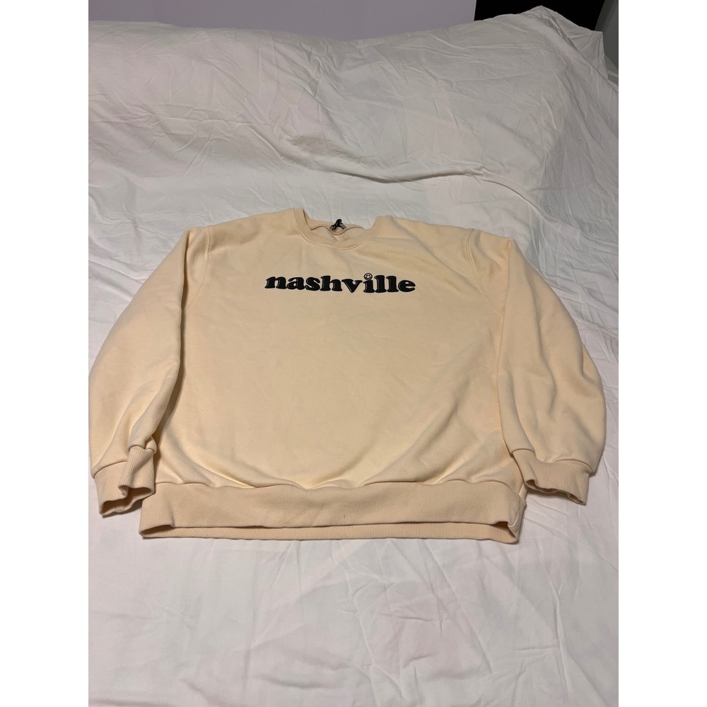 NASH Nashville Graphic Crewneck Sweatshirt Cream Black Logo M/L 12-T0111